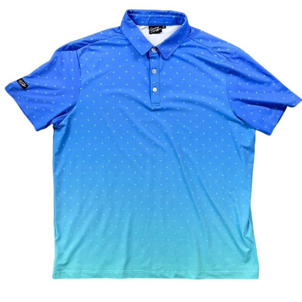 Sunday Swagger Polo Shirt Mens XL Blue Ombre Palm Tree Golf Performance Tropical